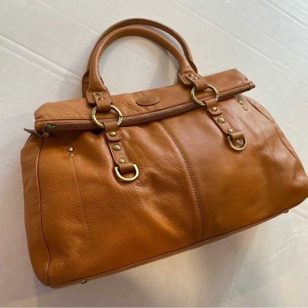 Dr. Koffer Tan Leather Satchel Structured Design Double Handles w/ Coin Purse